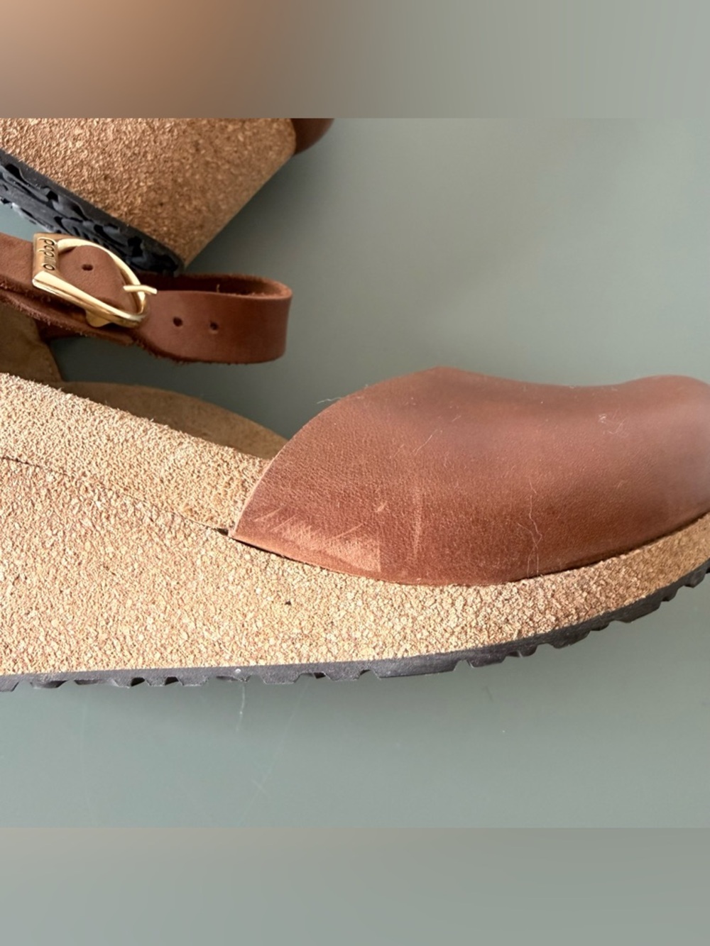 Papillio by Birkenstock Mary  cognac Leather Wedge clog sandal size 39 - Picture 8 of 11